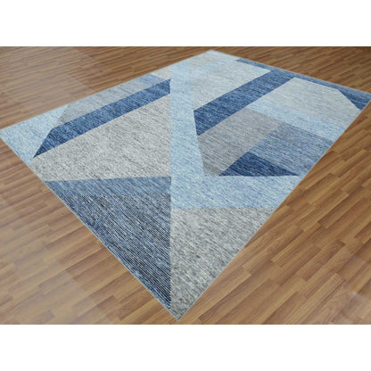 9'2"X11'10" Blue Geometric Art Deco Collection Wool Hand Knotted Rug