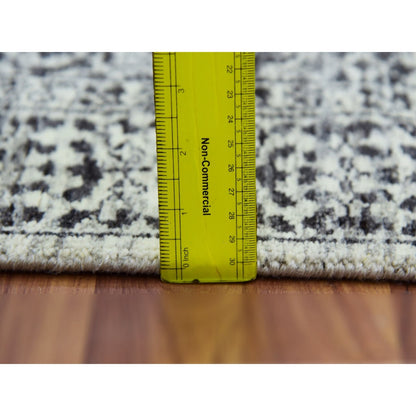 2'8"X10' White Mamluk Dynasty Design Undyed Wool Hand Knotted Runner Rug