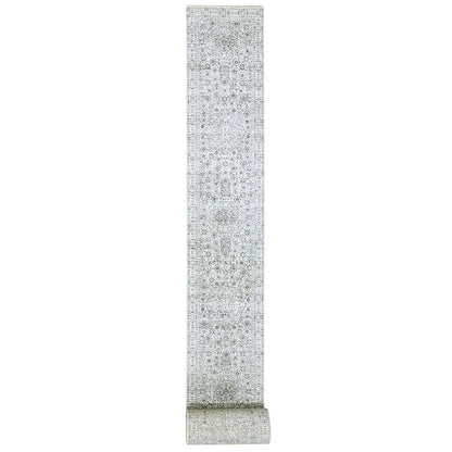 2'6"X30' Ivory Pre Historic Mamluk Design Hand Knotted Wool Runner Rug
