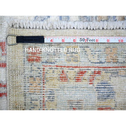 6'1"X9'4" Ivory Hand Knotted Afghan Angora Oushak Soft Wool Rug