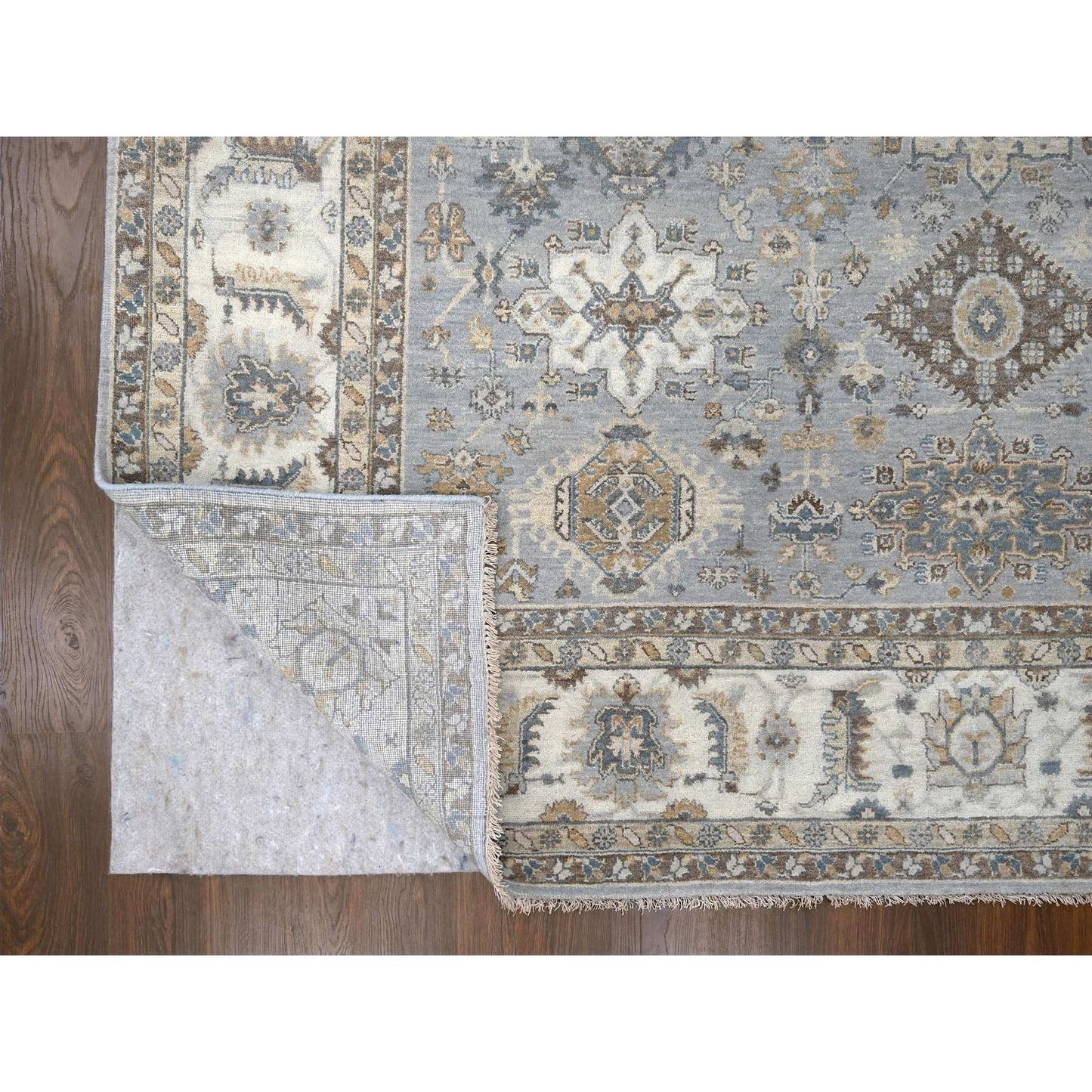 9'X11'10" Oxford Gray Hand Knotted Karajeh Design Soft Wool Oriental Rug