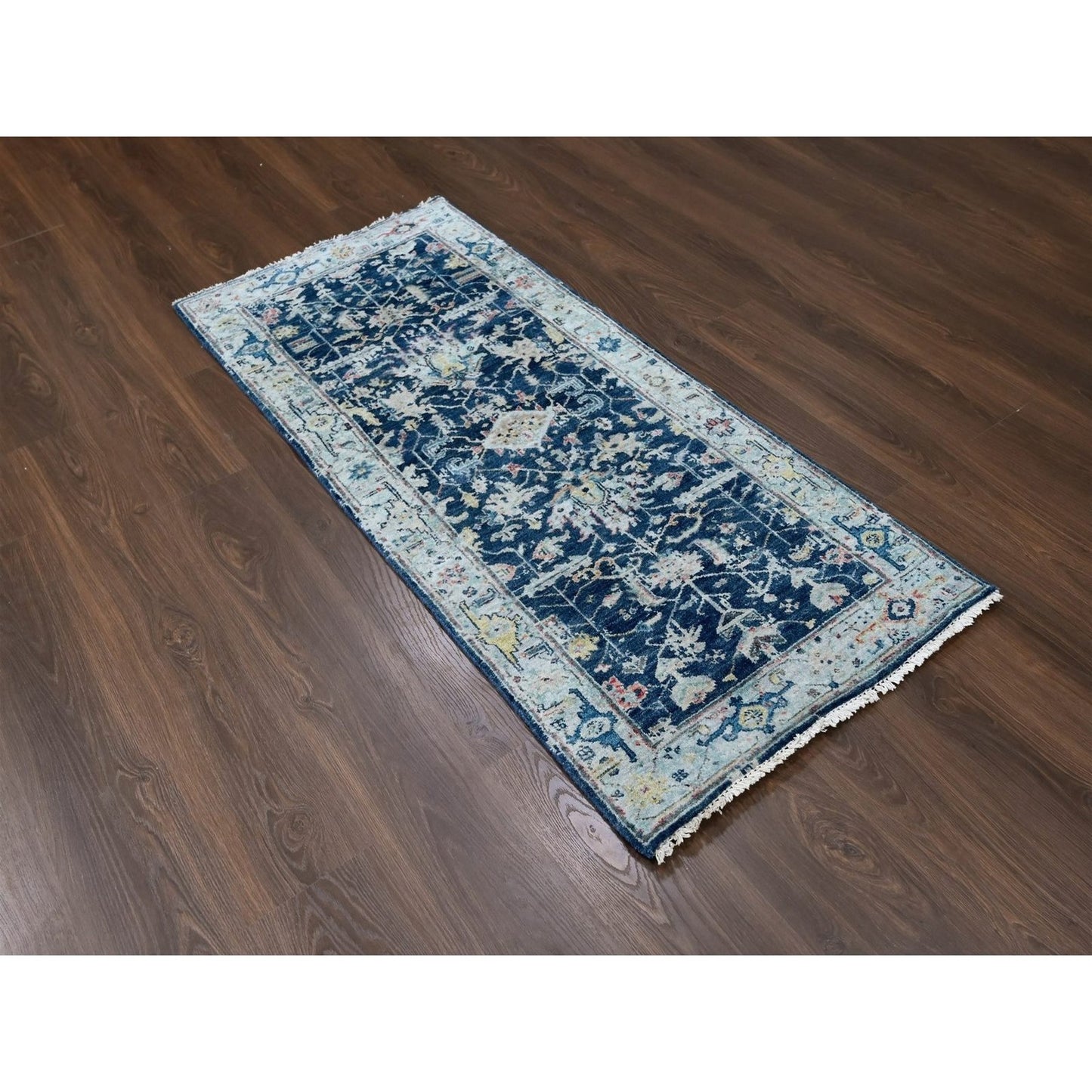 2'7"X5'9" Blue Erased Heris All Over Design Hand Knotted Wool Runner Rug