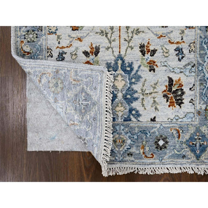 2'5"X5'9" Gray Hand Knotted Wool Oushak Floral Motifs Runner Oriental Rug