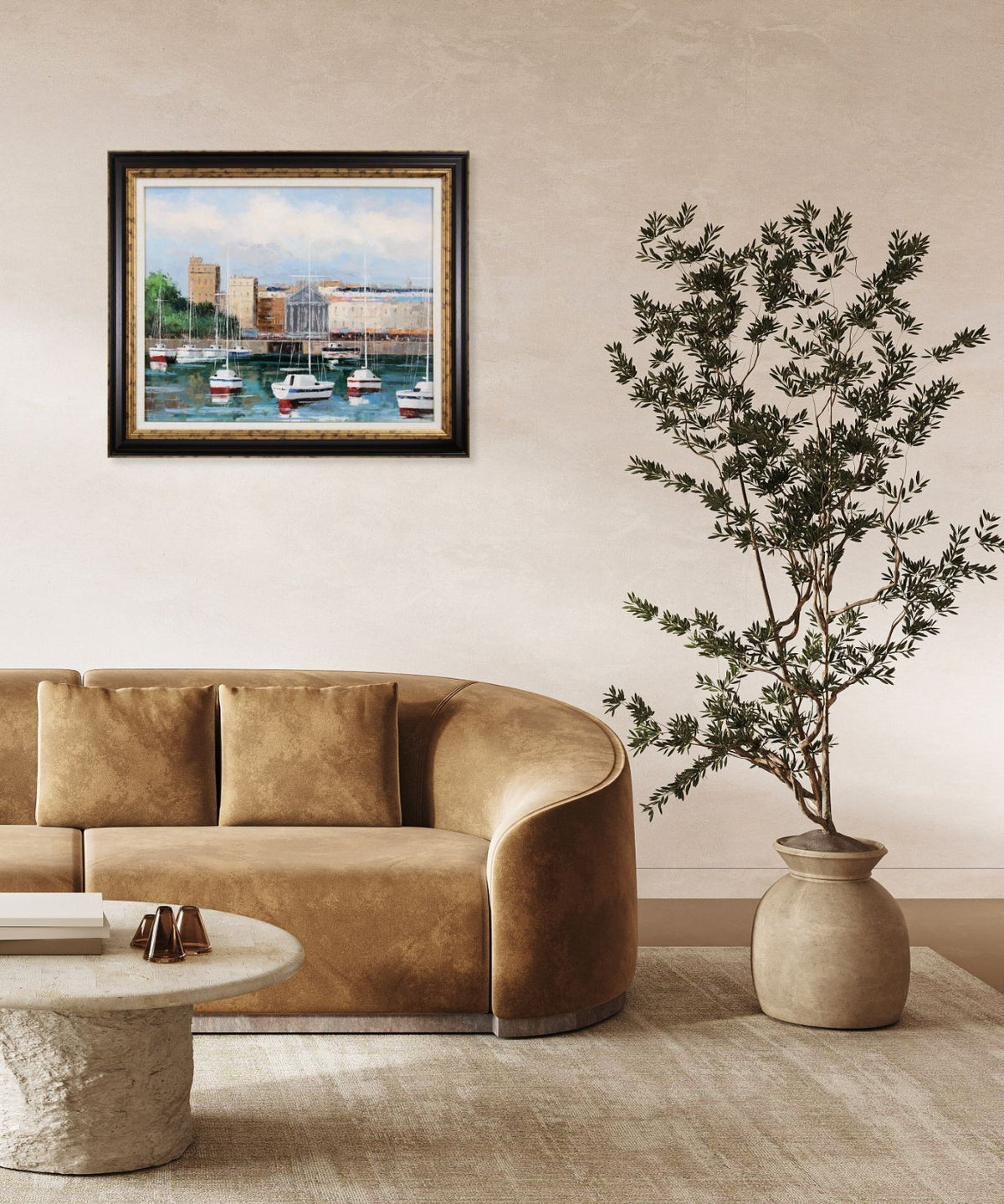 Ralf Schfrin French Marina Harbor Oil Painting Signed Framed F15 Canvas