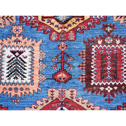10'1"X13'4" Blue Afghan Caucasian Design Revival Hand Knotted Soft Wool Rug