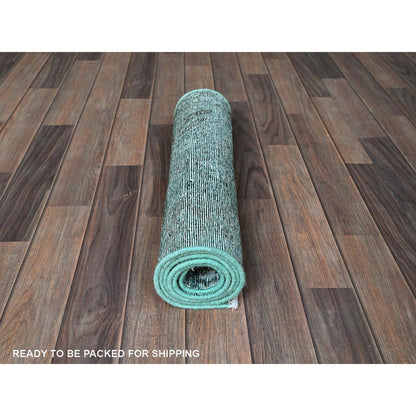 2'X5'7" Green Overdyed Vintage Zoroastrian Hand Knotted Wool Runner Rug