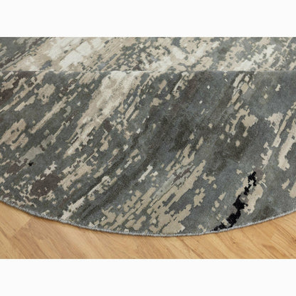 8'3"X8'3" Abstract Design Wool & Silk Hi-Low Pile Hand Knotted Round Rug