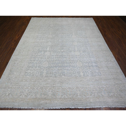 8'X9'10" Chrome Gray Khotan Pomegranate Wool Hand Knotted Oriental Rug