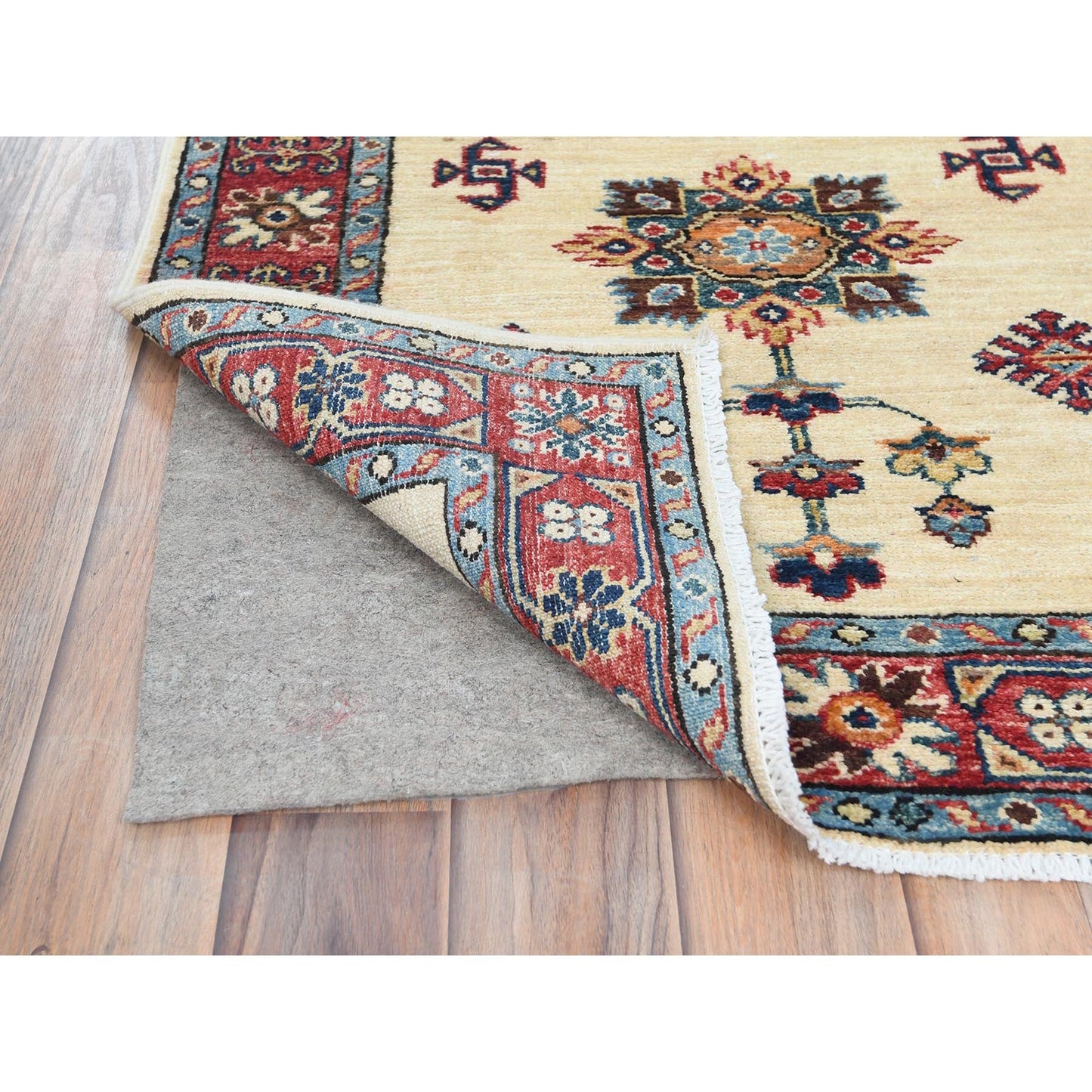 2'7"X8'6" Ivory Soft Wool Hand Knotted Afghan Super Kazak Runner Rug