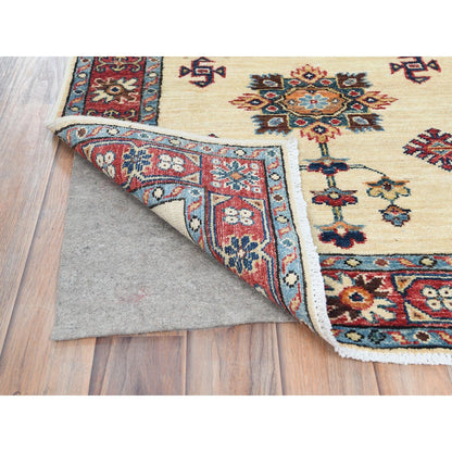 2'7"X8'6" Ivory Soft Wool Hand Knotted Afghan Super Kazak Runner Rug