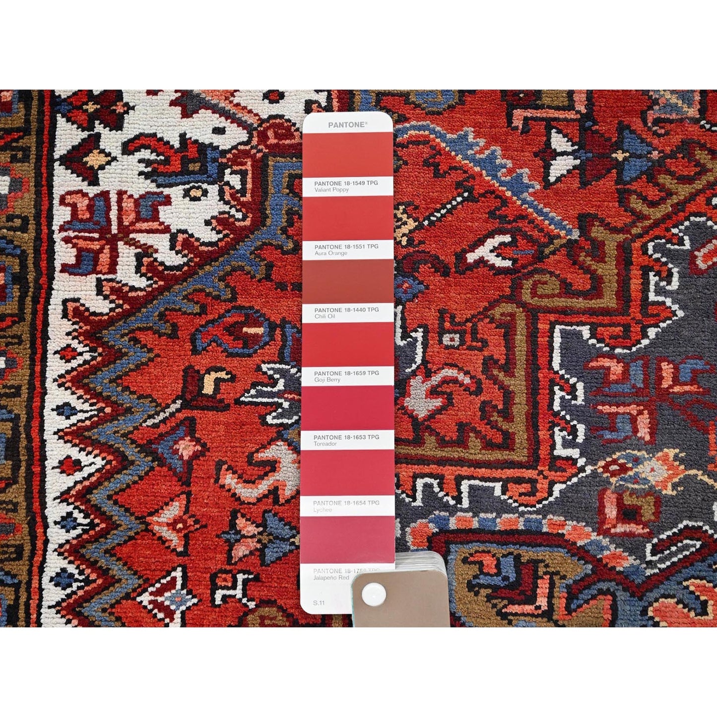 8'1"X11'1" Red Semi Antique Zoroastrian Heris Worn Wool Hand Knotted Rug