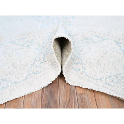 9'4"X12'3" White Pure Wool Hand Knotted Vintage Zoroastrian Karman Rug