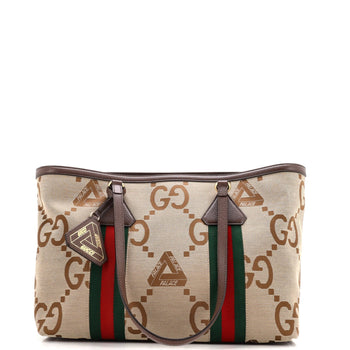 Gucci X Palace Web Shopper Tote Jumbo Gg Tri-Ferg Logo Canvas Medium