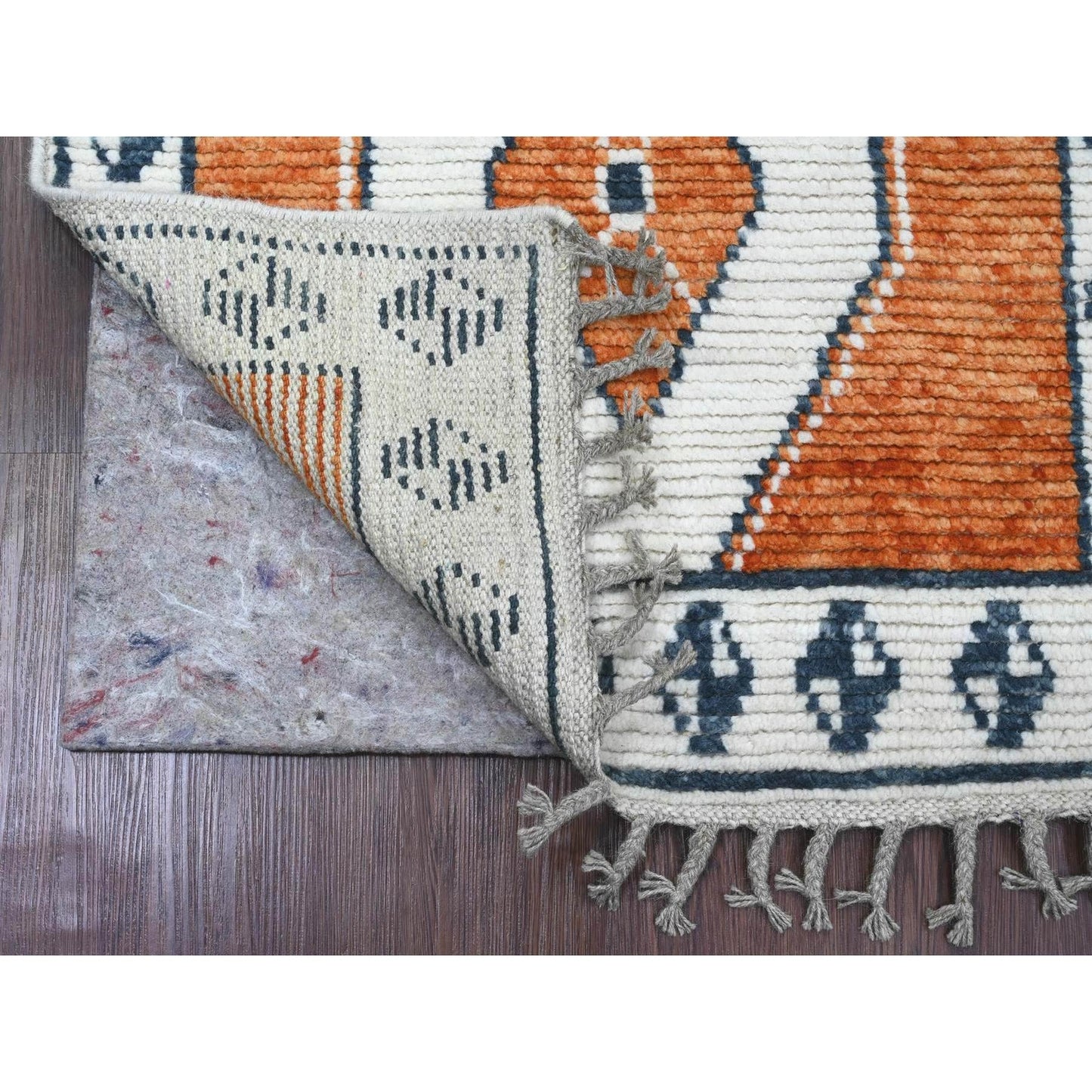 2'7"X10'2" Orange Geometric Moroccan Weave Wool Hand Knotted Runner Rug