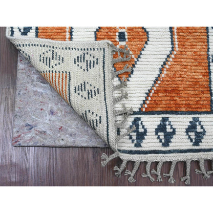 2'7"X10'2" Orange Geometric Moroccan Weave Wool Hand Knotted Runner Rug