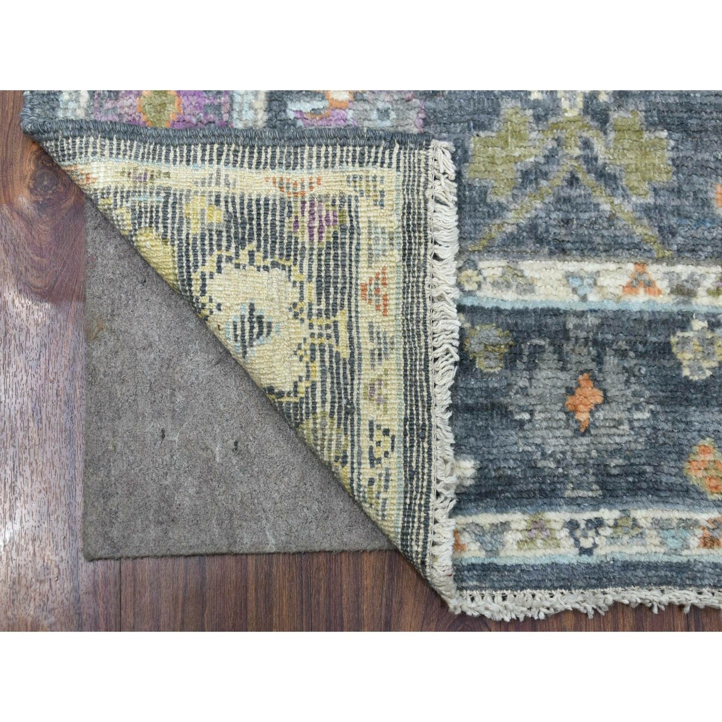 3'3"X10' Hand Knotted Charcoal Black Angora Oushak Wool Wide Runner Rug