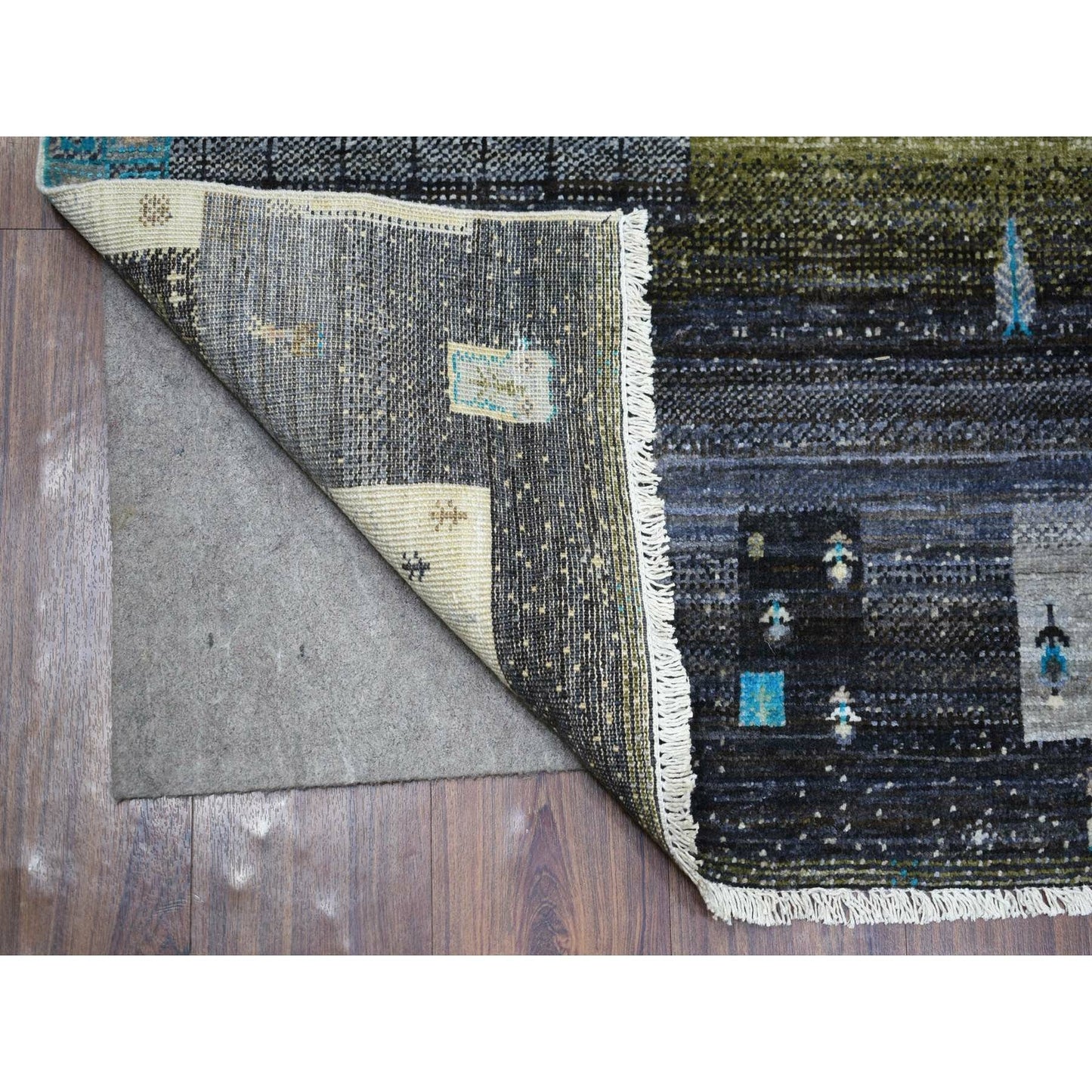 4'X5'10" Gray Hand Knotted Afghan Kashkuli Gabbeh Hand Spun Wool Rug