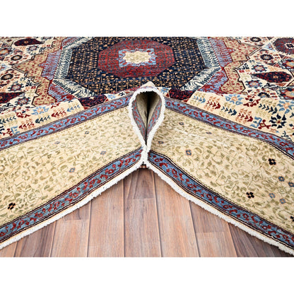 7'9"X10' Ivory Pure Wool Hand Knotted Mamluk Design 200 Kpsi Rug