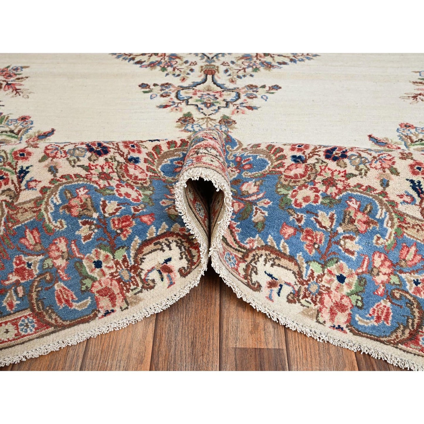 10'3"X13'2" Ivory Vintage Zoroastrian Karman 100% Wool Hand Knotted Rug