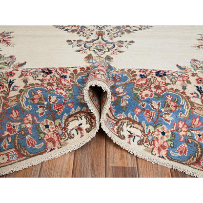 10'3"X13'2" Ivory Vintage Zoroastrian Karman 100% Wool Hand Knotted Rug