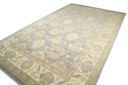 Handmade Palatial Oushak Chobi Rug Blue-Gray