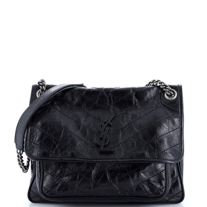 Saint Laurent Niki Chain Flap Bag Matelasse Chevron Leather Medium