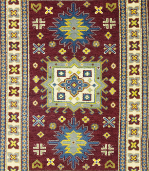 Kazak Maroon Red Geometric Tribal Oriental Rug