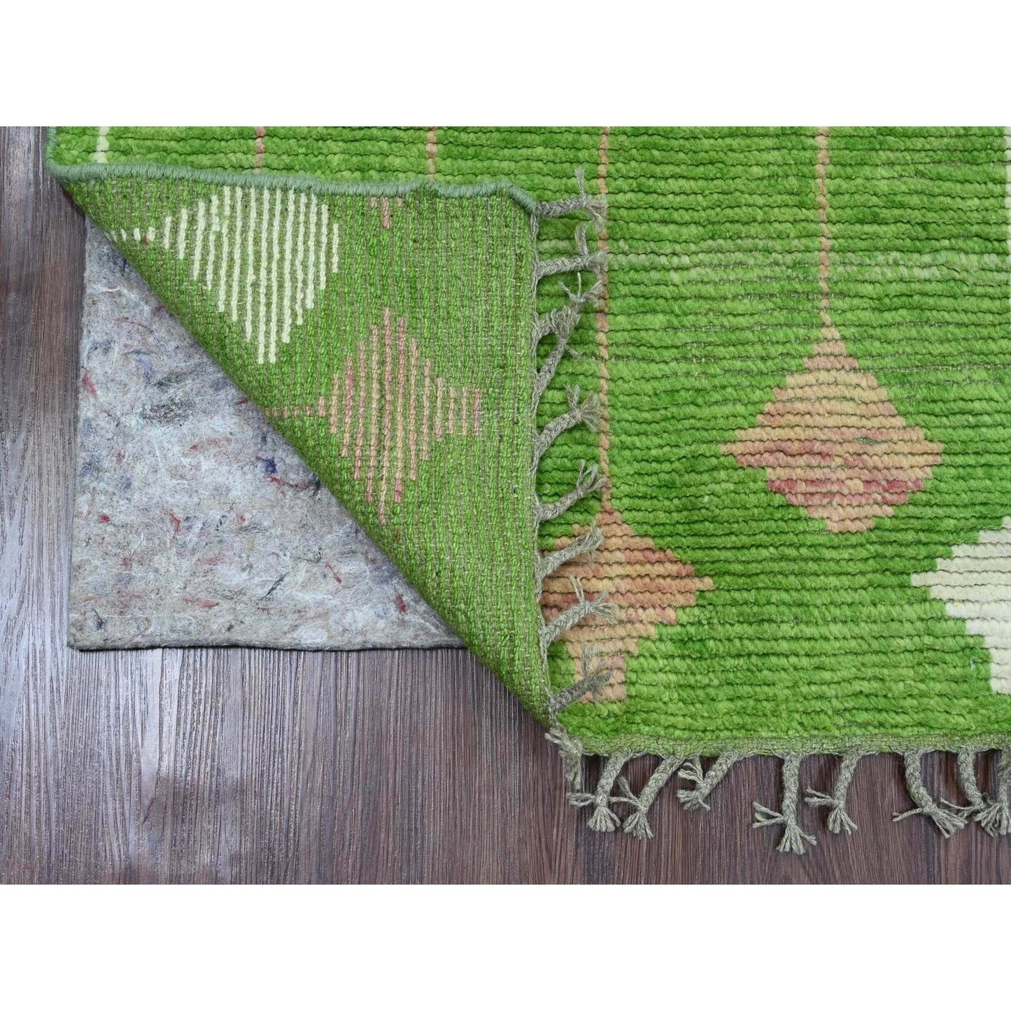 2'6"X9'1" Green Moroccan Weave Kite Design Hand Knotted Wool Runner Rug