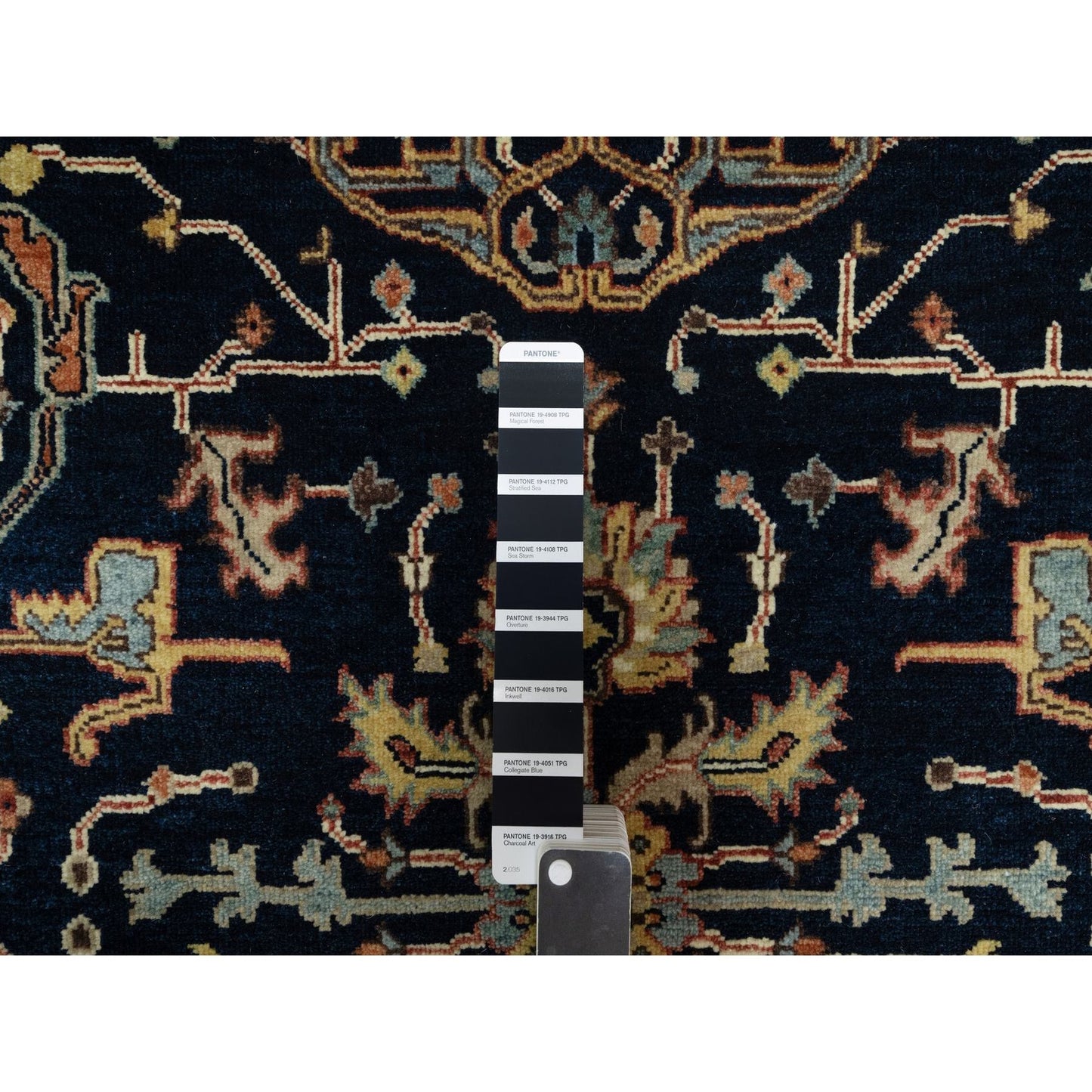 4'2"X10'2" Blue Antiqued Fine Heris Hand Knotted Natural Wool Runner Rug