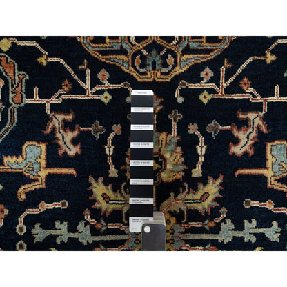 4'2"X10'2" Blue Antiqued Fine Heris Hand Knotted Natural Wool Runner Rug