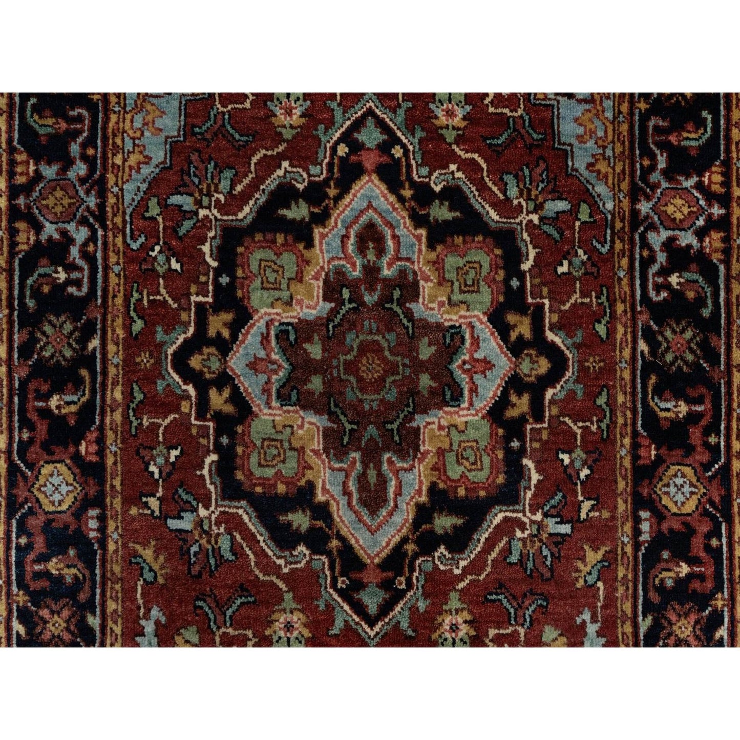 2'6"X6'3" Red Antiqued Heris Hand Knotted New Zealand Wool Runner Rug