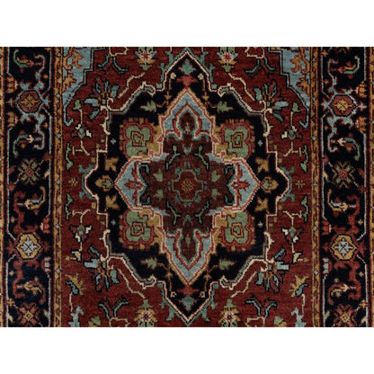 2'6"X6'3" Red Antiqued Heris Hand Knotted New Zealand Wool Runner Rug