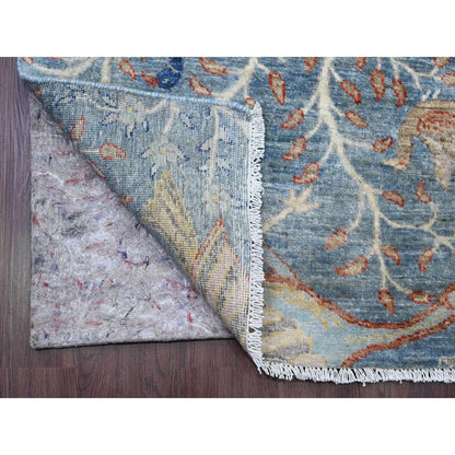 2'6"X25'7" Blue Afghan Peshawar Birds Design Hand Knotted Wool Runner Rug