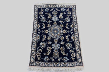 Handmade Traditional Navy Thick Pile Rug Small