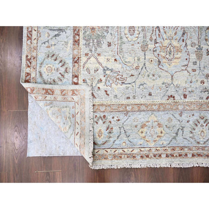 9'X11'9" Gray Pure Wool Antiqued Ziegler Mahal Design Hand Knotted Rug