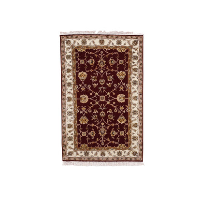 3'X5' Red Thick And Plush Wool And Silk Hand Knotted Rajasthan Rug