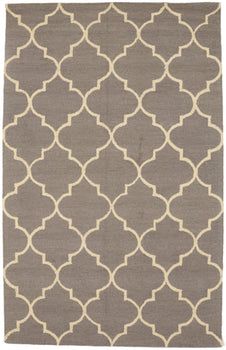 5X8 Ft Hand-Tufted Taupe Trellis Rug Wool Plush