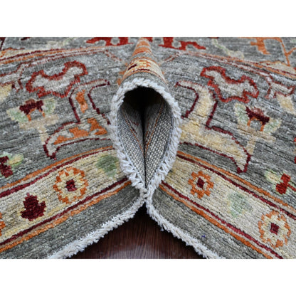 7'9"X9'5" Gray Afghan Angora Oushak Leaf Pattern Hand Knotted Wool Rug