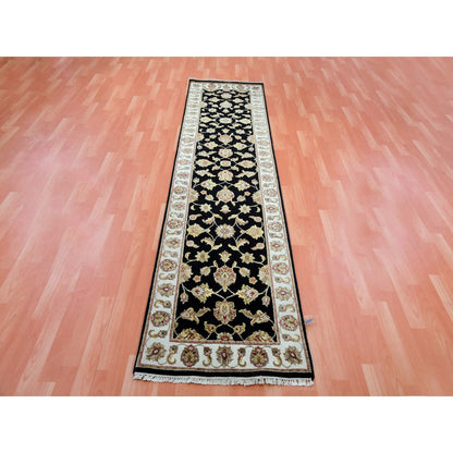 2'5"X10' Bristol Black Rajasthan Design Hand Knotted Wool Silk Runner Rug