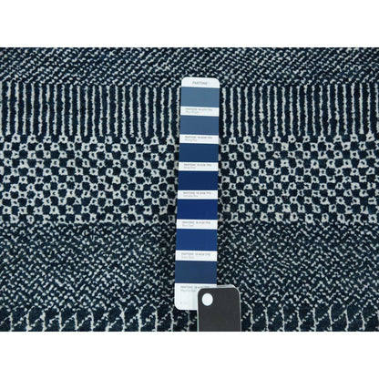 6'X9' Yankees Blue Wool And Silk Hand Knotted Grass Design Rug