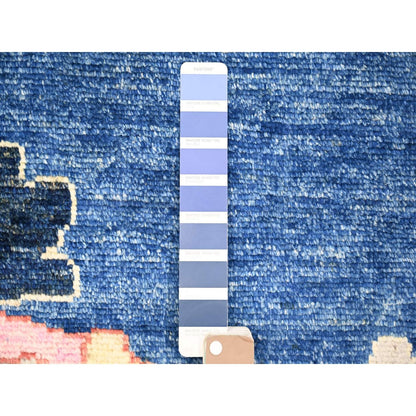 10'X13'9" Blue Hand Knotted Afghan Angora Oushak Extra Soft Wool Rug