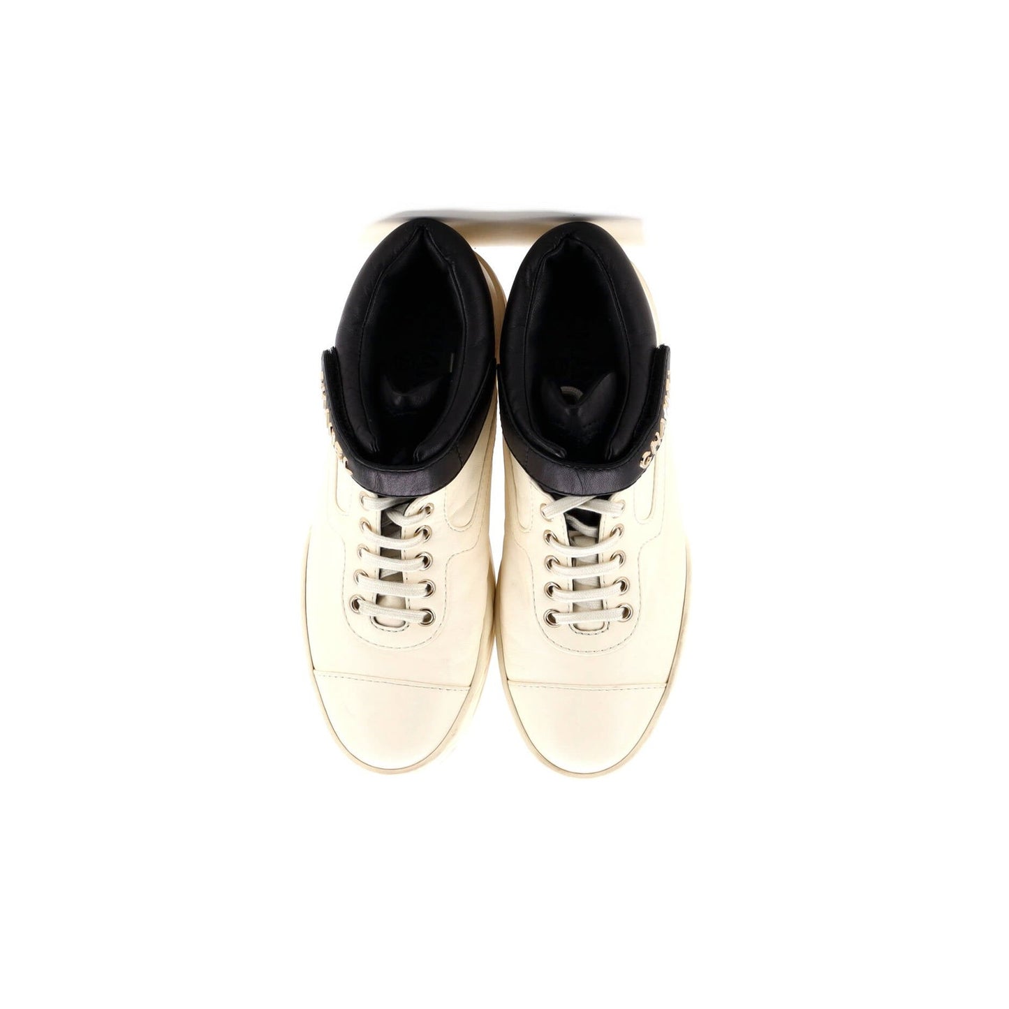 Chanel Women'S Logo Strap Lace Up Sneakers Leather