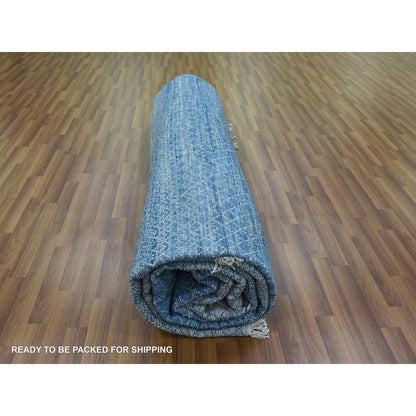 10'X14'4" Blue Pure Wool Hand Knotted Modern Chiaroscuro Collection Rug