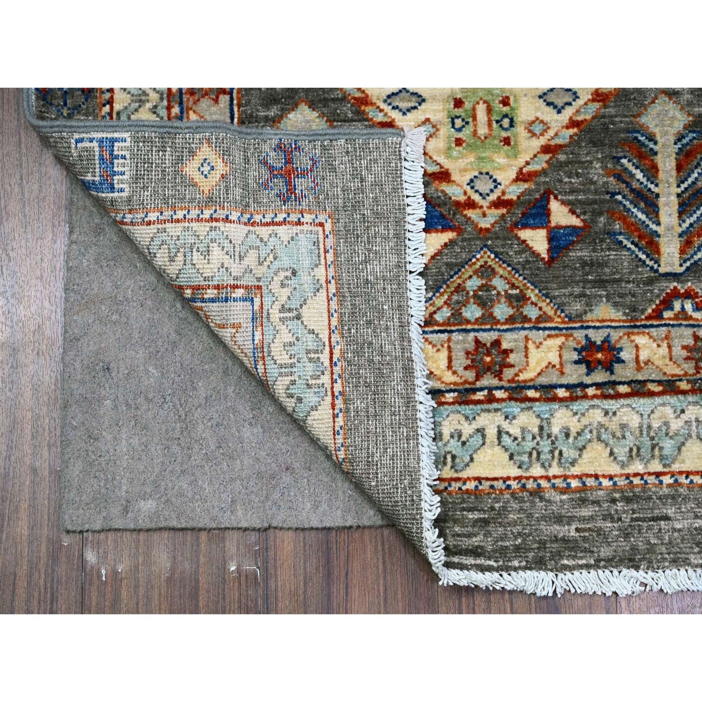 2'7"X9'6" Zombie Gray Fine Aryana Vegetable Dyes Runner Oriental Rug