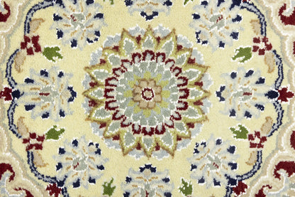 7X7 Ft Round Indo-Nain Oriental Rug Handmade Dark