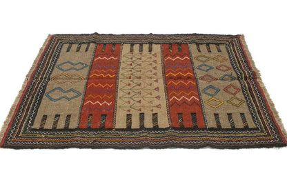 Tribal Sumak Herati Flat-Weave Oriental Rug Khaki