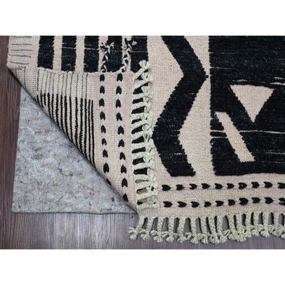 9'4"X12'10" Black Hand Knotted Moroccan Weave Ethnic Design Soft Wool Rug