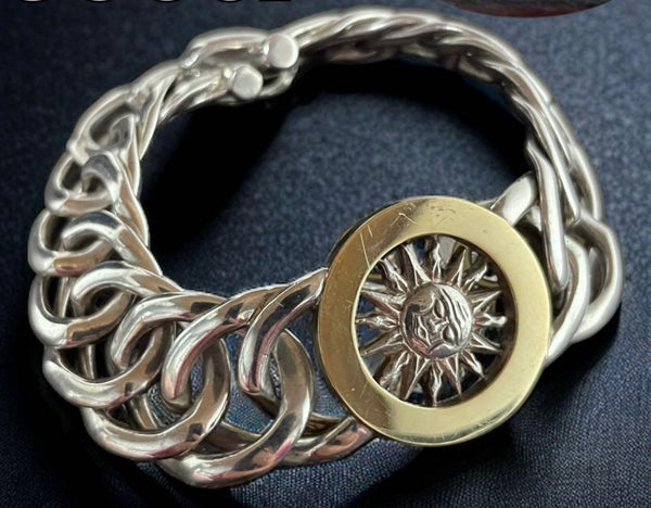 inches Gucci Sun Motif Chain Bracelet Sterling Silver and 18K Yellow Gold 7.48