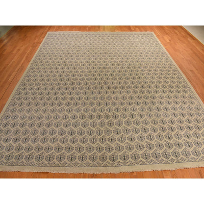 11'8"X14'9" White Turkish Knot Design Wool Hand Knotted Oversized Rug
