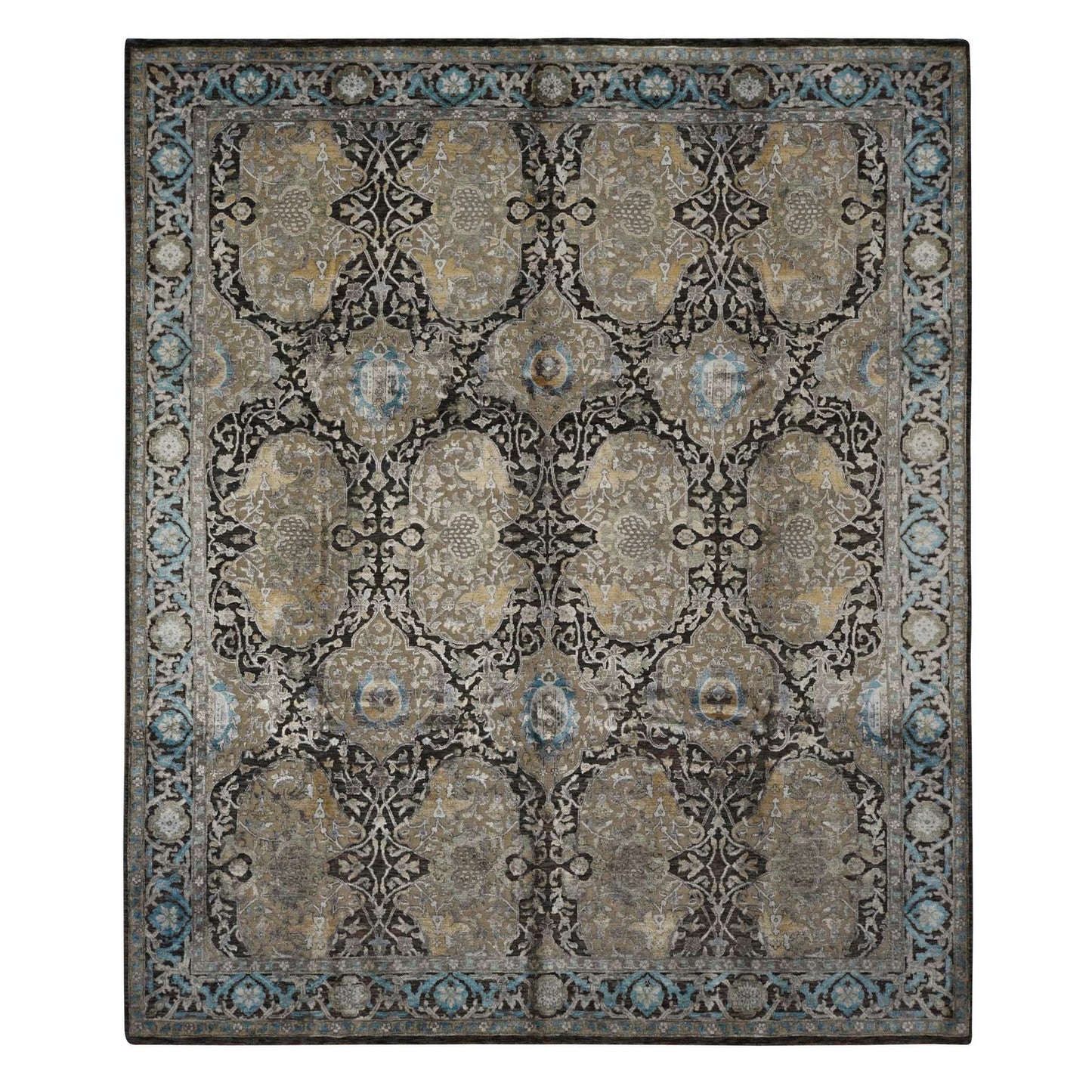 8'3"X9'9" Brown Zoroastrian Influence Silk With Wool Hand Knotted Rug